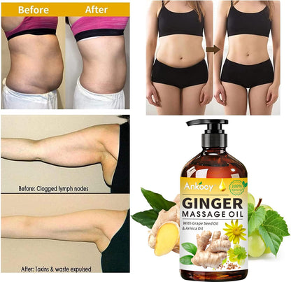 3 Pack Ginger Massage Oil – Arnica, Vitamin E & Grape Seed | Lymphatic Drainage | 100% Natural Ginger