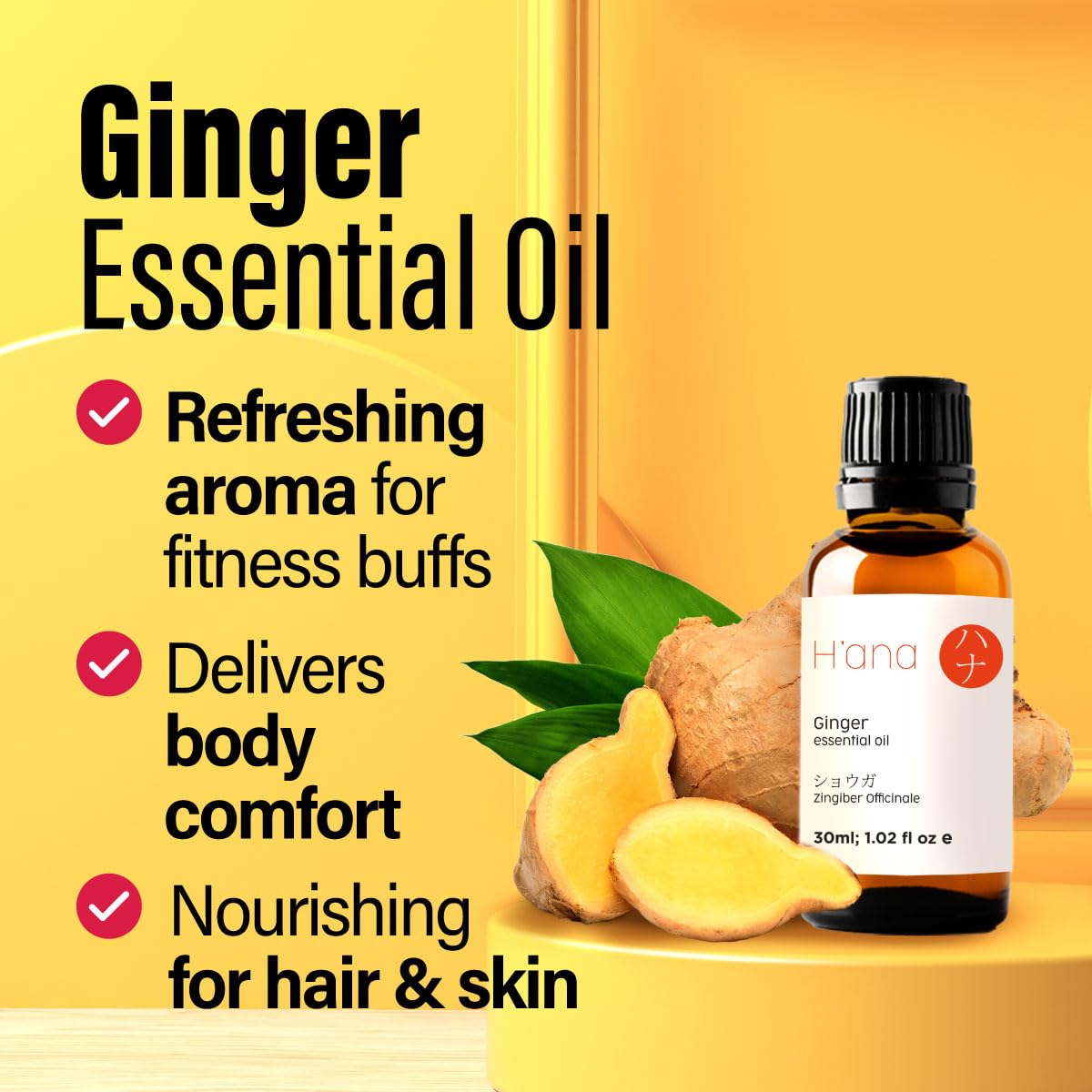 H'ana Ginger Essential Oil 1.02 fl oz | Hair, Skin & Diffuser