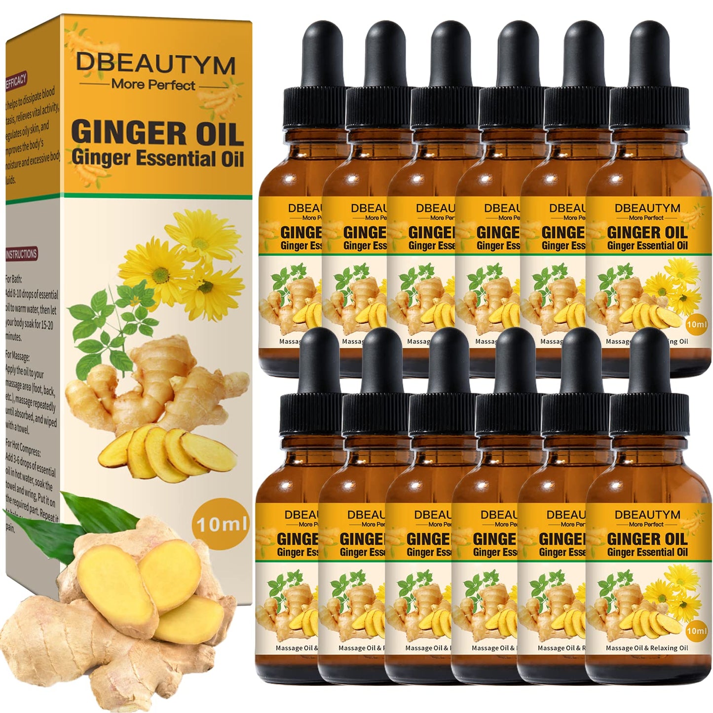 12 Pack Ginger Oil Lymphatic Drainage Massage Oil with Arnica & Vitamin E