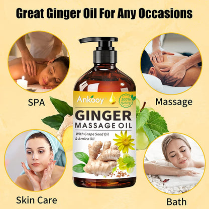 3 Pack Ginger Massage Oil – Arnica, Vitamin E & Grape Seed | Lymphatic Drainage | 100% Natural Ginger