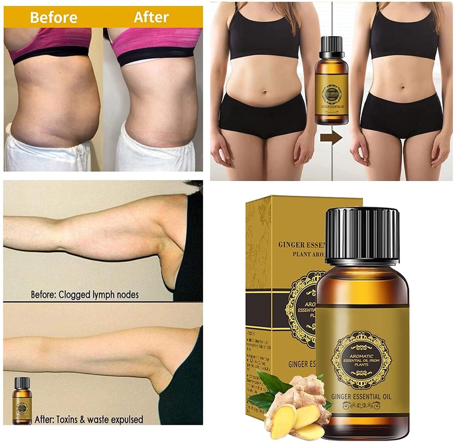 10 Pack Ginger Oil for Lymphatic Drainage – Natural Ginger Massage Oil