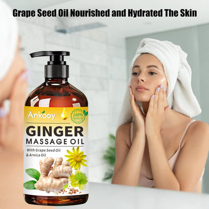 3 Pack Ginger Massage Oil – Arnica, Vitamin E & Grape Seed | Lymphatic Drainage | 100% Natural Ginger