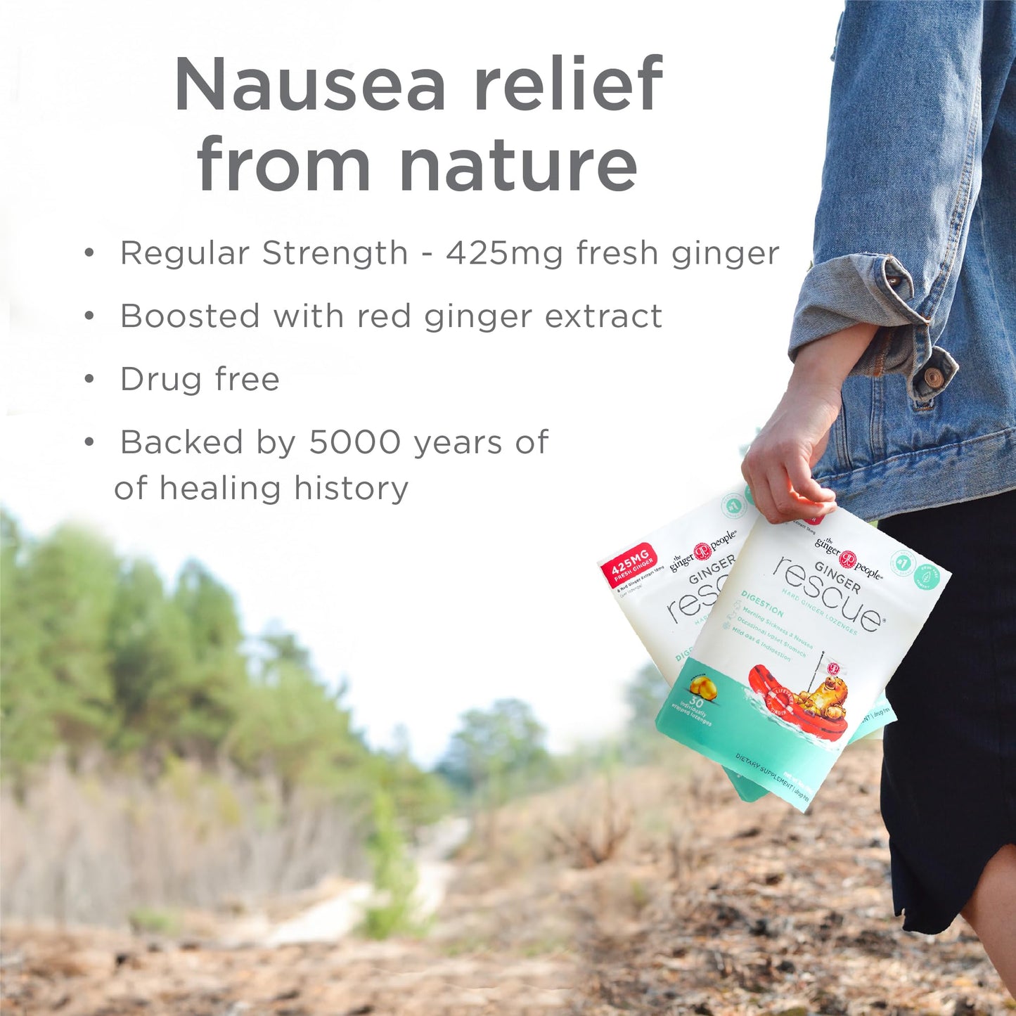 Ginger Rescue Digestive Wellness Lozenges (Regular Strength) 425mg – 30 Count