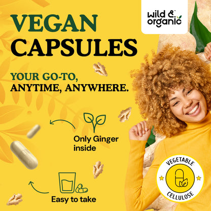 Wild & Organic Ginger Root Capsules 1200 mg – Immune & Digestive Support | 60-Day Supply | Vegan, Non-GMO