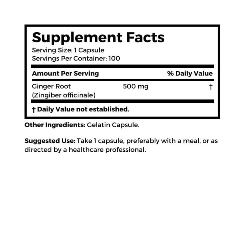 Dr. Clark Ginger Root Supplement - Digestive Support 500 mg, 100 Capsules