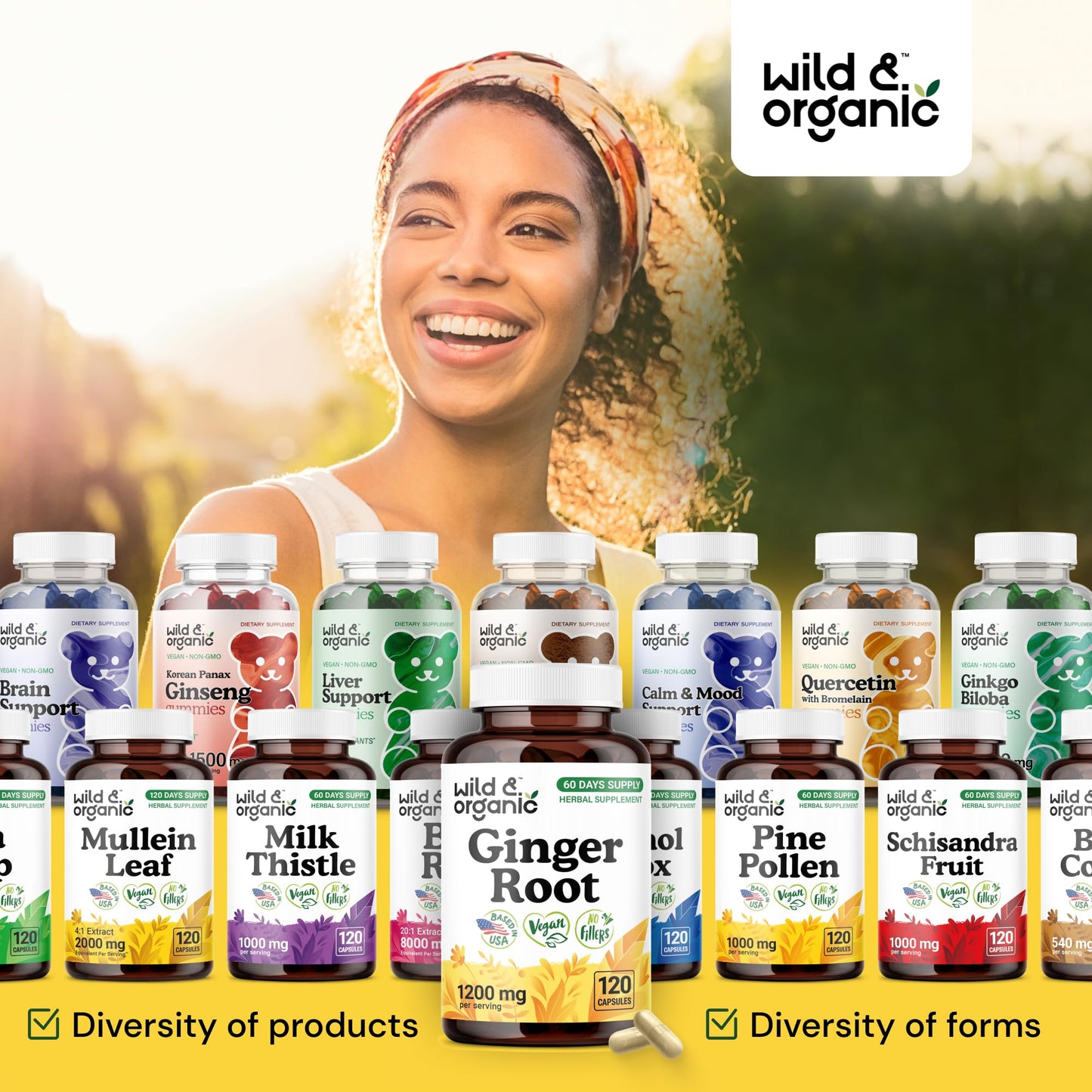 Wild & Organic Ginger Root Capsules 1200 mg – Immune & Digestive Support | 60-Day Supply | Vegan, Non-GMO