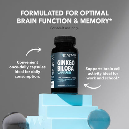 Ginkgo Biloba 120mg with Phosphatidylserine | Nootropic Brain Health & Focus - 60 Non-GMO Capsules