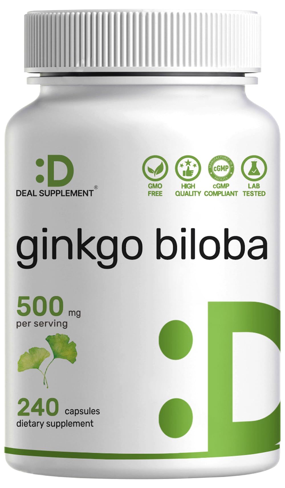 Ginkgo Biloba 500mg – 240 Capsules (4-Month Supply) – Extra Strength Brain Support