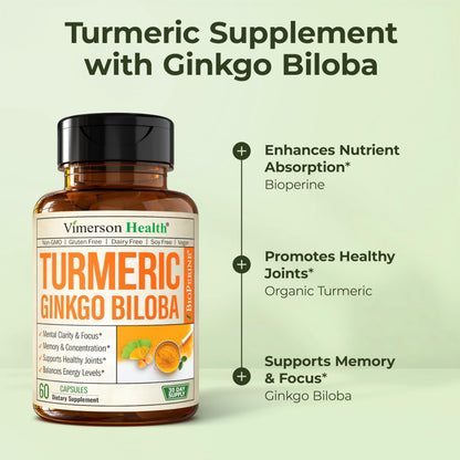 Ginkgo Biloba & Turmeric Curcumin with Black Pepper – 60 Vegan Capsules