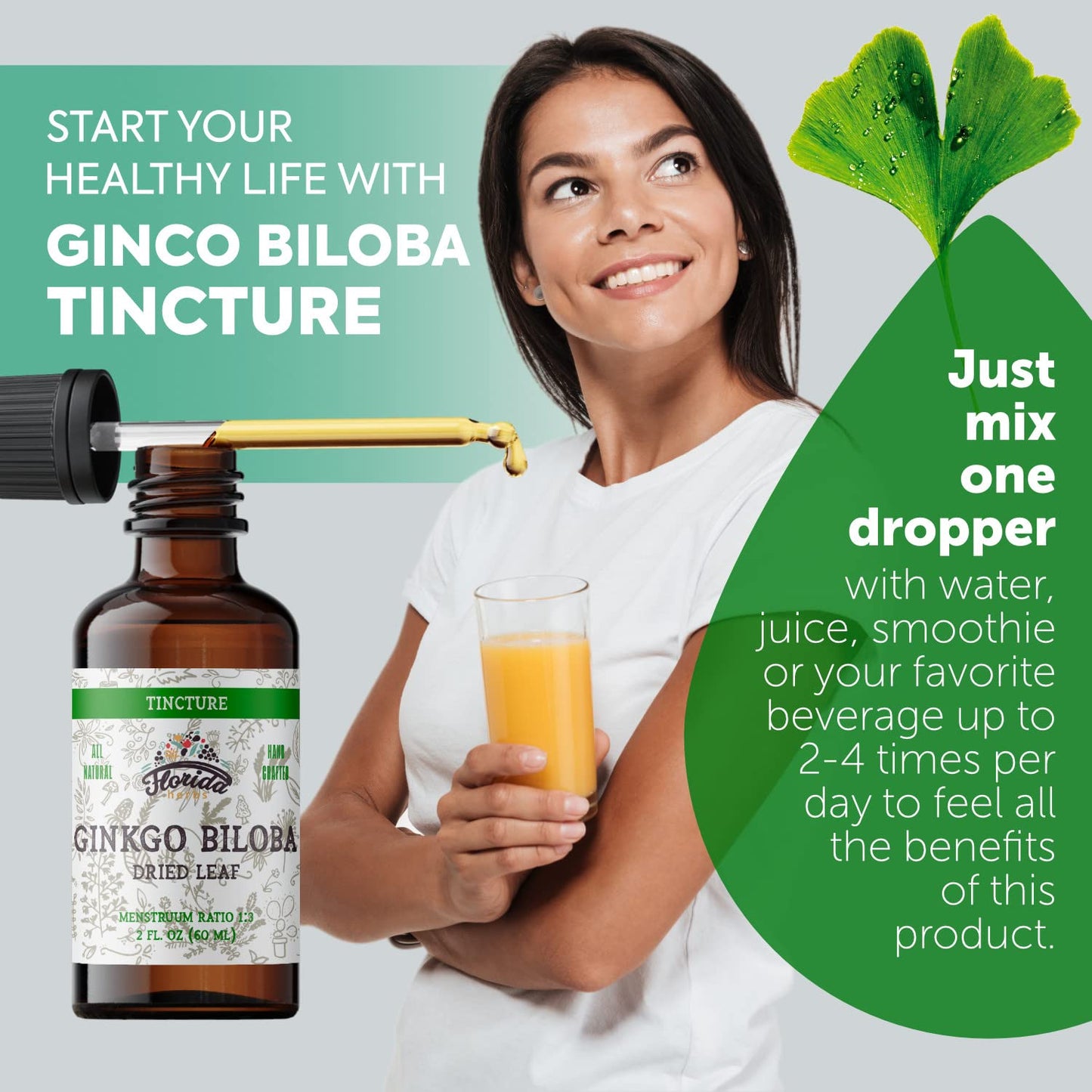 Ginkgo Biloba Tincture - Organic Ginkgo Biloba Extract (2 oz) | Florida Herbs