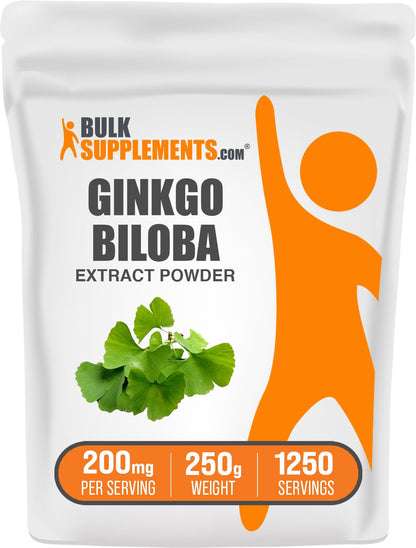 BulkSupplements.com Ginkgo Biloba Extract Powder – 200mg per Serving, 250g (Gluten Free)