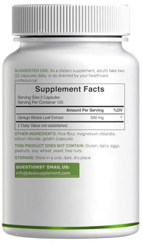 Ginkgo Biloba 500mg – 240 Capsules (4-Month Supply) – Extra Strength Brain Support