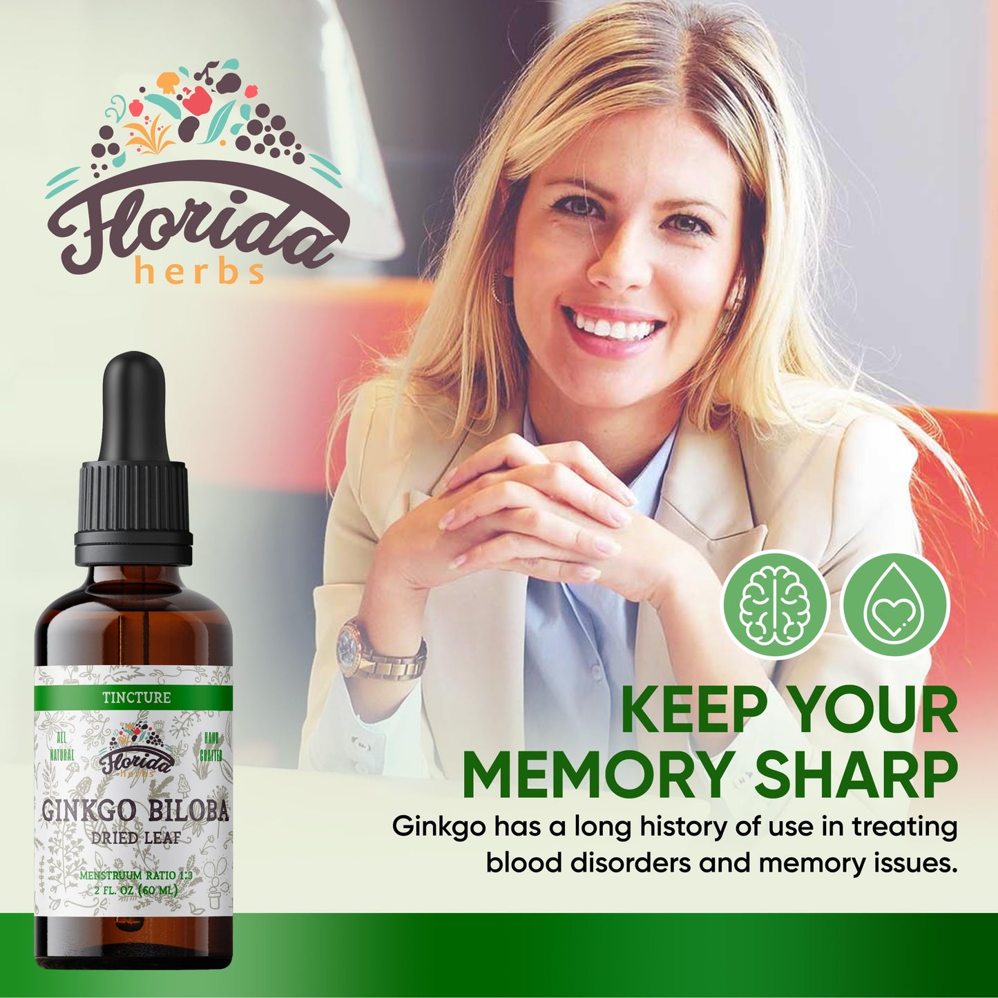 Ginkgo Biloba Tincture - Organic Ginkgo Biloba Extract (2 oz) | Florida Herbs
