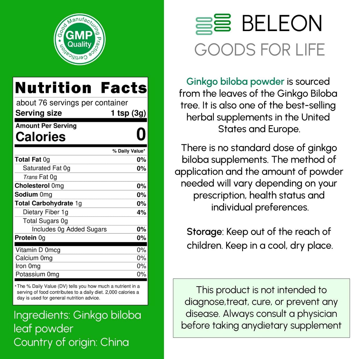Ginkgo Biloba Powder 8 oz – Pure Natural Supplement for Brain Support & Mental Alertness | Filler Free
