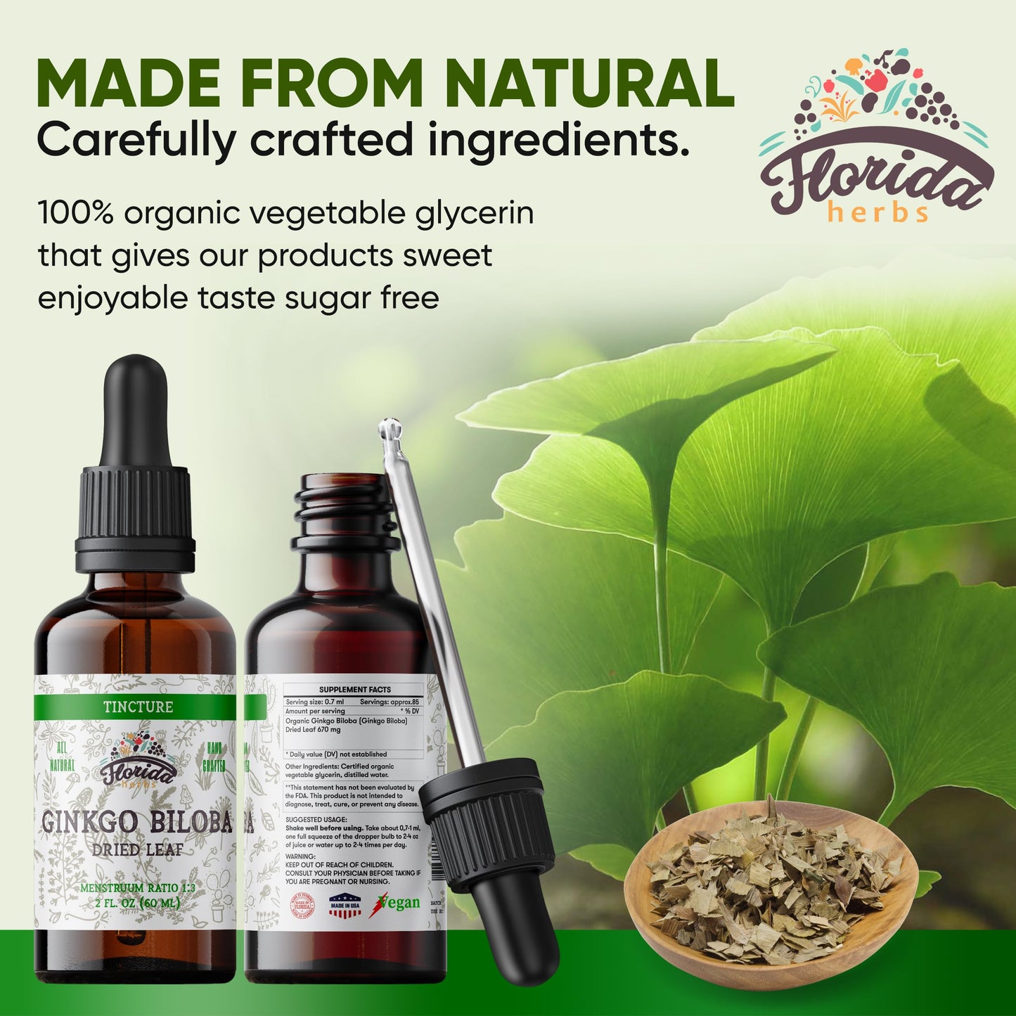 Ginkgo Biloba Tincture - Organic Ginkgo Biloba Extract (2 oz) | Florida Herbs