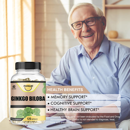 Happi Mi Nutrition Ginkgo Biloba 1800mg – Organic for Memory & Brain Function, 120 Veggie Caps, Non-GMO