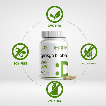Ginkgo Biloba 500mg – 240 Capsules (4-Month Supply) – Extra Strength Brain Support