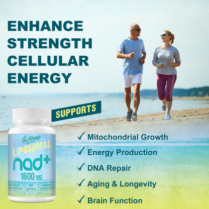 GIORANA 1600 MG Liposomal NAD+ Supplement | NAD+ Boosting, Vitamin B3, Energy & Longevity | Non-GMO, 60 Softgels