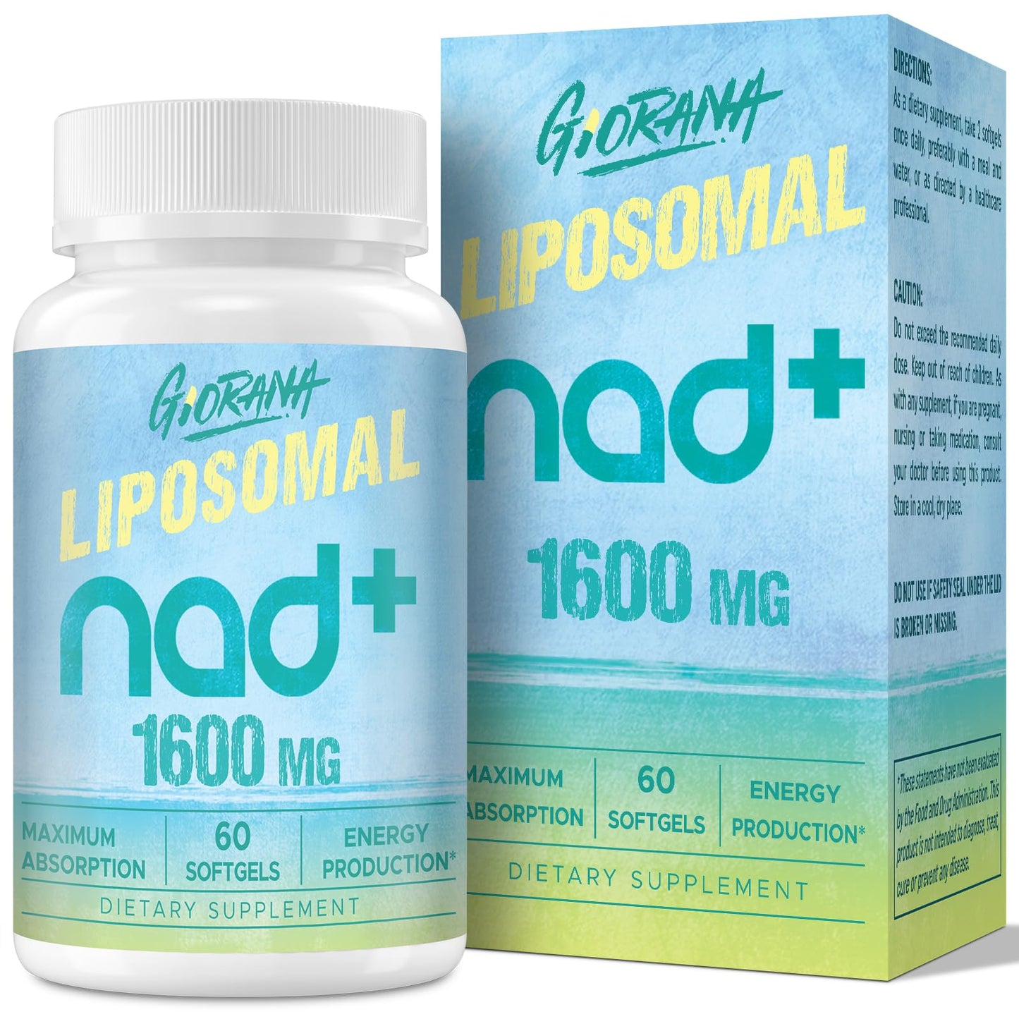 GIORANA 1600 MG Liposomal NAD+ Supplement | NAD+ Boosting, Vitamin B3, Energy & Longevity | Non-GMO, 60 Softgels