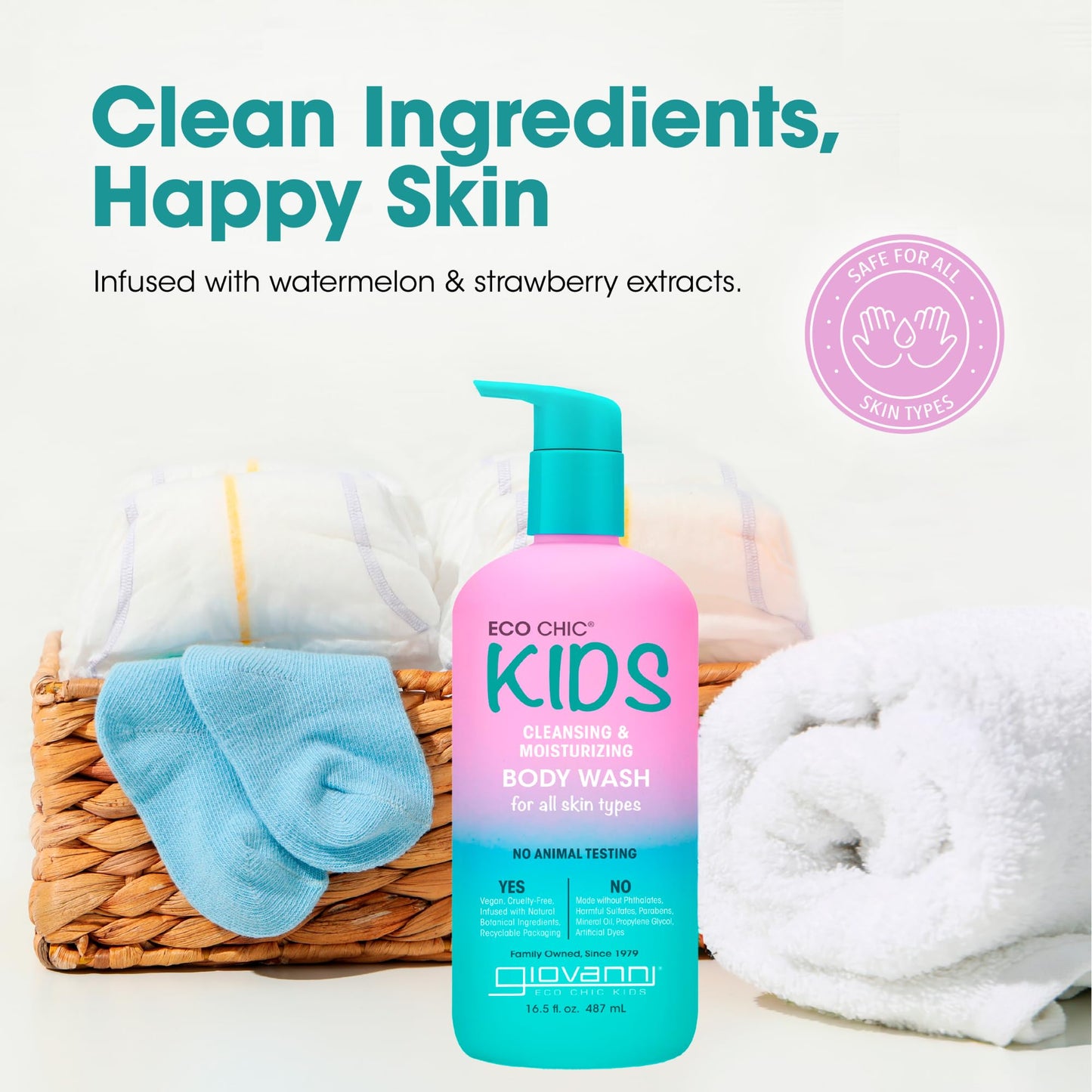 GIOVANNI Eco Chic KIDs Body Wash – Gentle, Vegan, All Skin Types (16.5 oz)