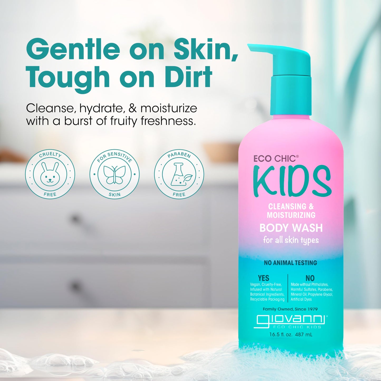 GIOVANNI Eco Chic KIDs Body Wash – Gentle, Vegan, All Skin Types (16.5 oz)