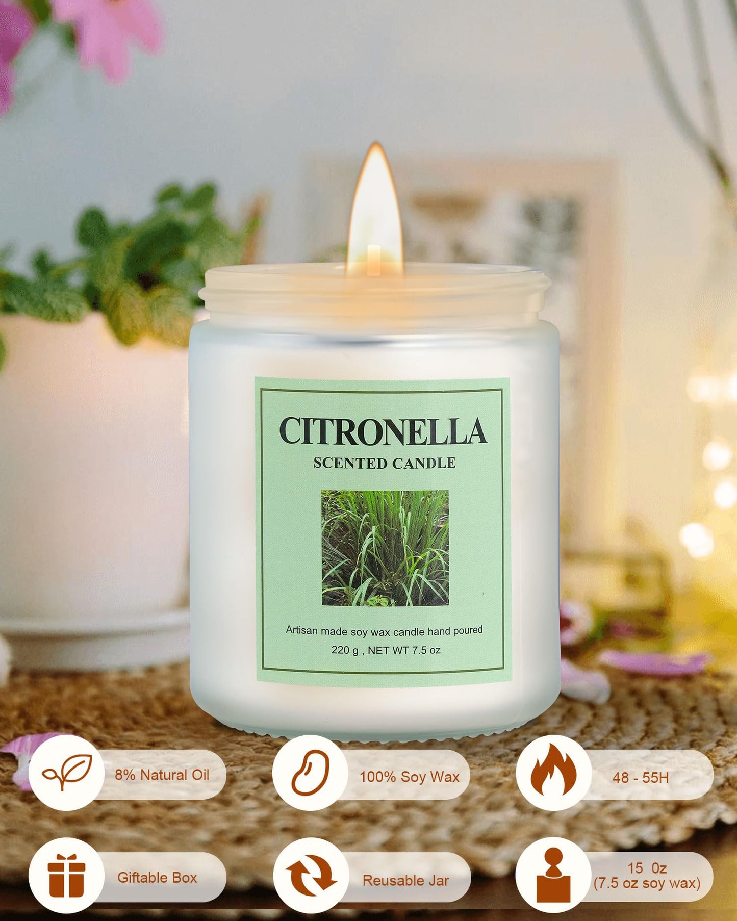 GITRANG 4 Pack Citronella Candles – 30 oz Total, 200+ Hours, Indoor & Outdoor Aromatherapy