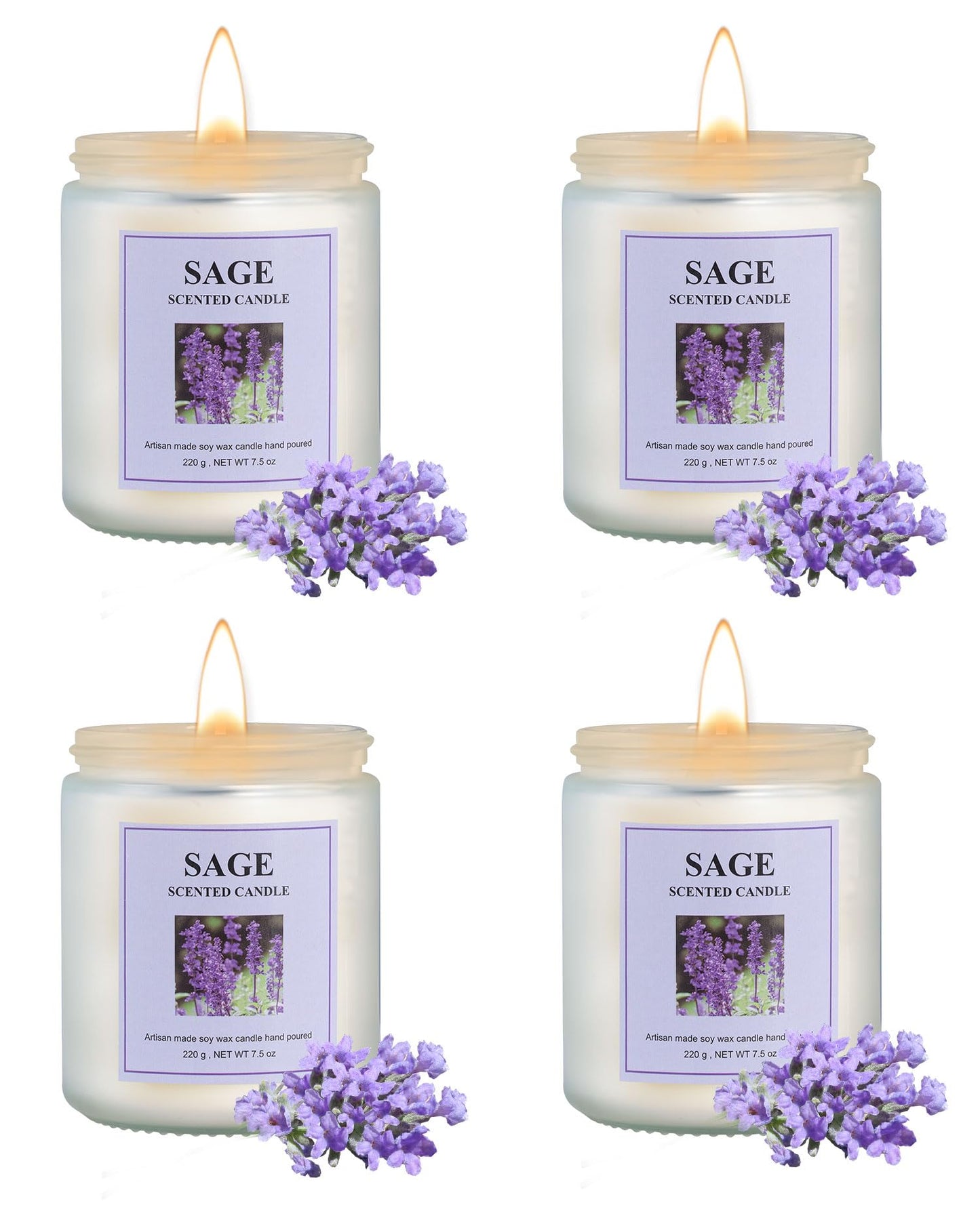 GITRANG 4 Pack Sage Candle Set – 30 oz, 200 Hour Home Aromatherapy Soy Candles