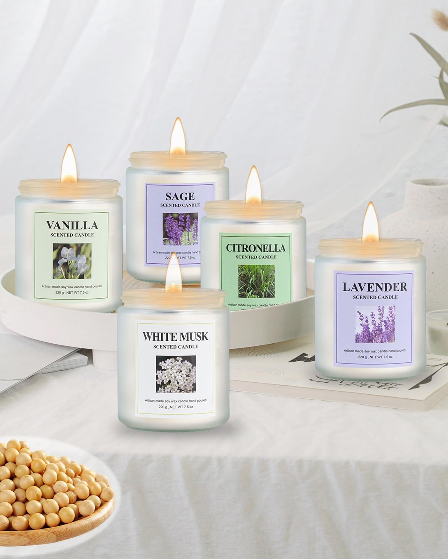 GITRANG 4 Pack Sage Candle Set – 30 oz, 200 Hour Home Aromatherapy Soy Candles