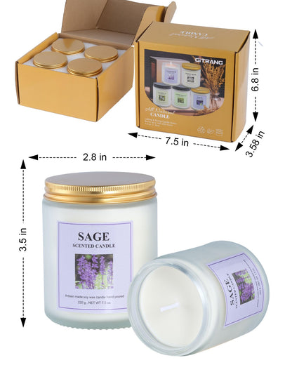 GITRANG 4 Pack Sage Candle Set – 30 oz, 200 Hour Home Aromatherapy Soy Candles