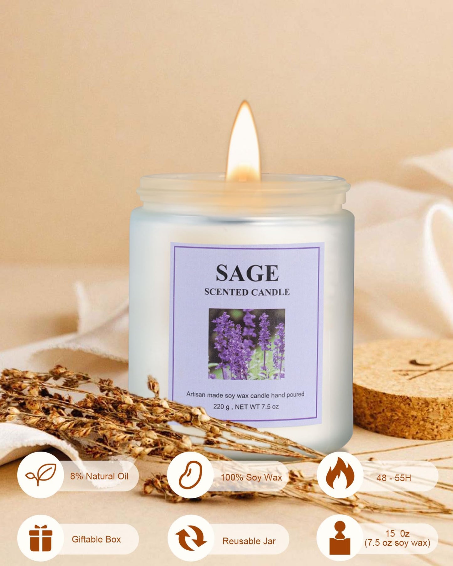 GITRANG 4 Pack Sage Candle Set – 30 oz, 200 Hour Home Aromatherapy Soy Candles