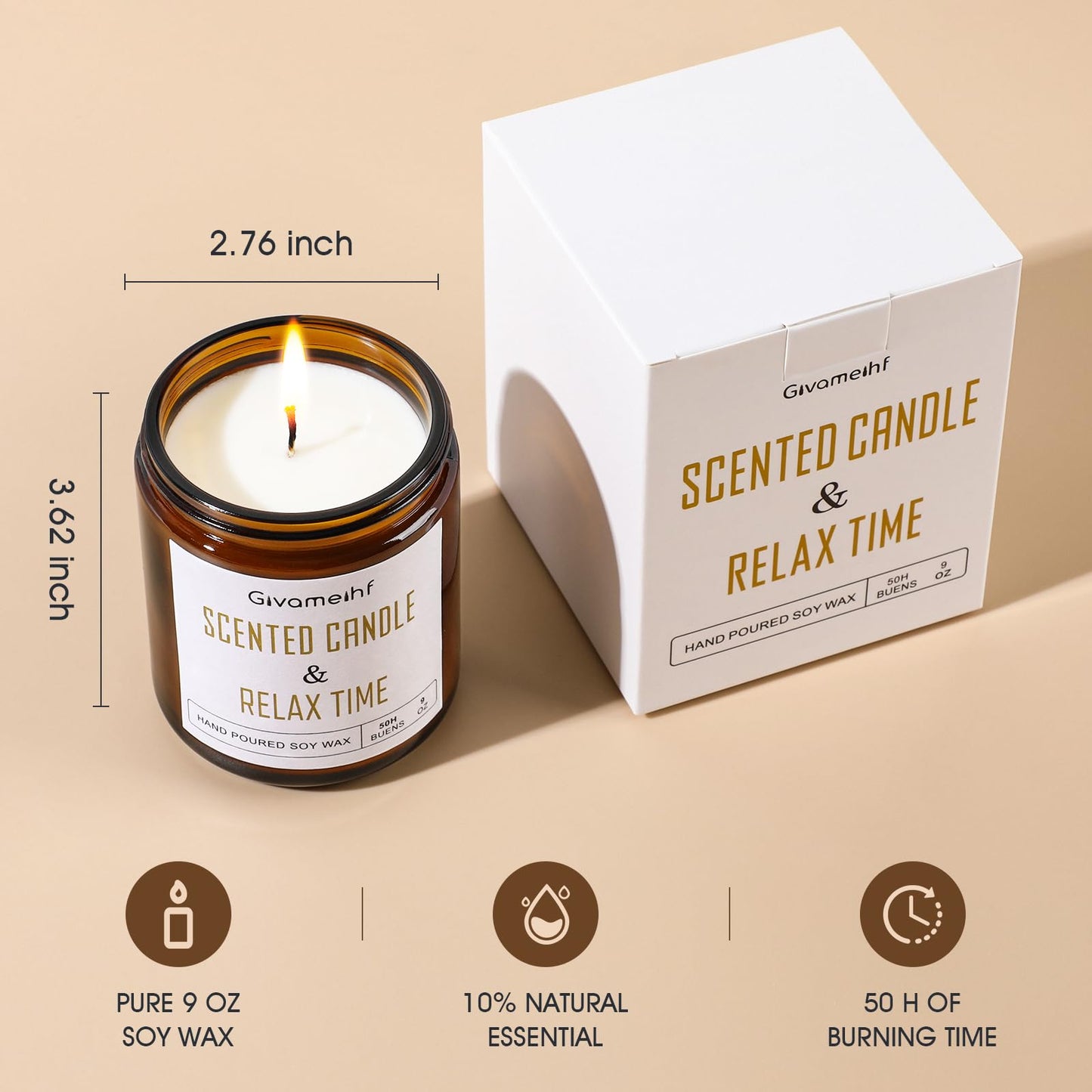 GIVAMEIHF Lavender Scented Candle 9 oz – Natural Soy Wax, 50h Burn Time, Fall Gift Set