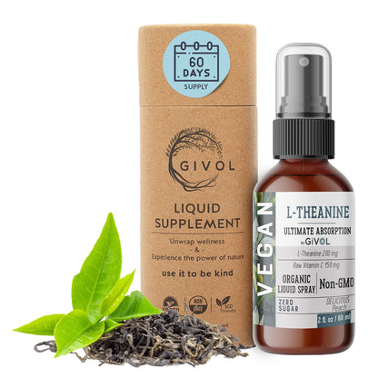 GIVOL 200mg L-Theanine & 150mg Vitamin C Liquid Spray – Peach Flavor (2 oz)