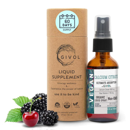 GIVOL Liquid Calcium Citrate 1000mg + Vitamin C 150mg Spray – Wild Cherry & Blackberry (2oz/60ml)