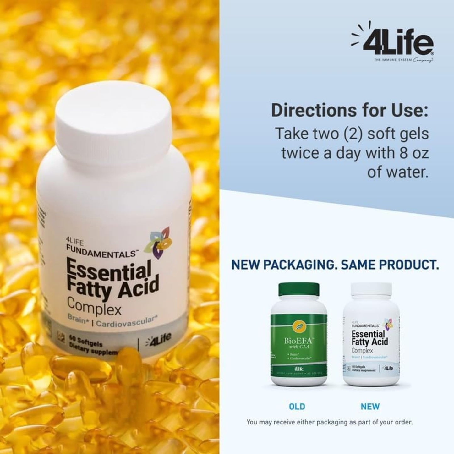 4Life Essential Fatty Acid Complex – Fish Oil Blend with Omega-3 & Omega-6, GLA & CLA – Circulation Support – 60 Softgels