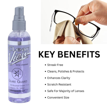 Glare Guard Clear View Lens Cleaner - Anti-Streak & Anti-Static 4oz