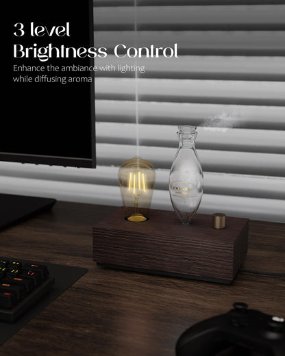 Glass Essential Oil Diffuser with Natural Wood Base | Waterless Aromatherapy Nebulizer