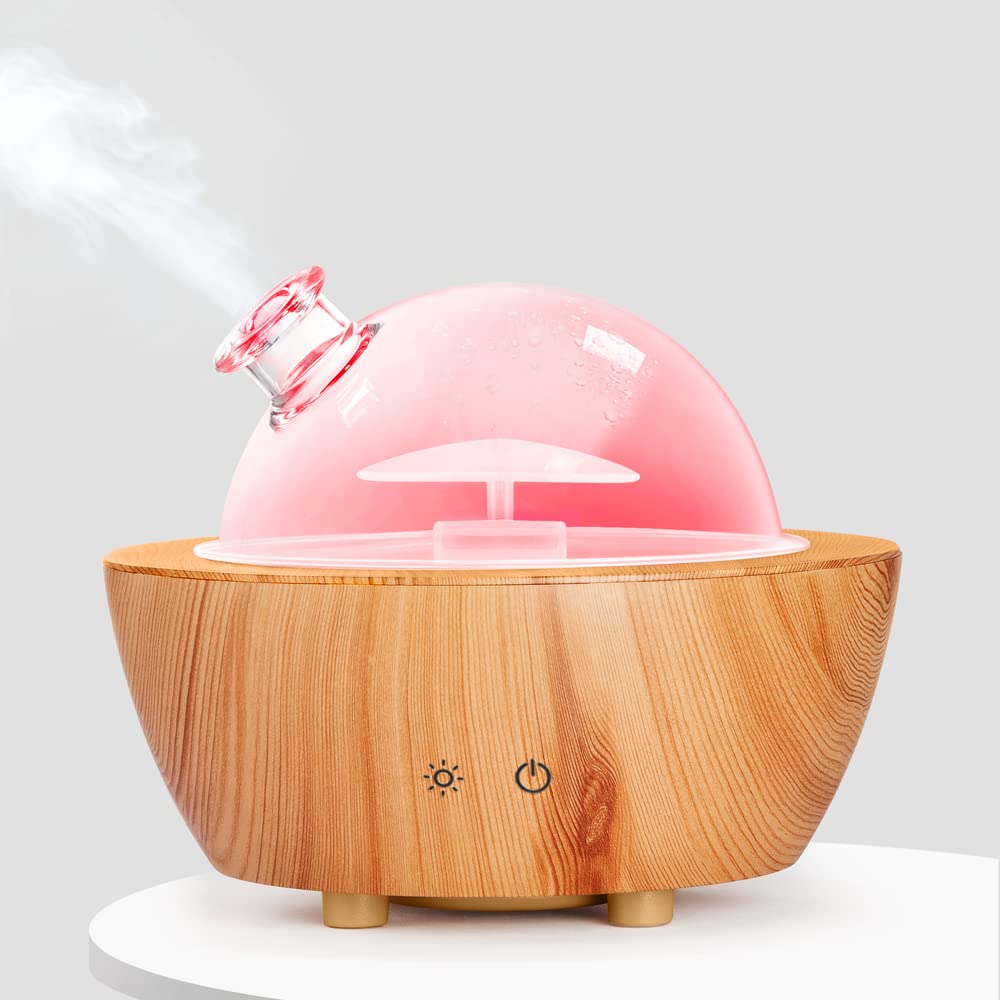 Glass Essential Oil Diffuser with Wood Grain Base, 280ml | 7-Color LED, Auto-Off