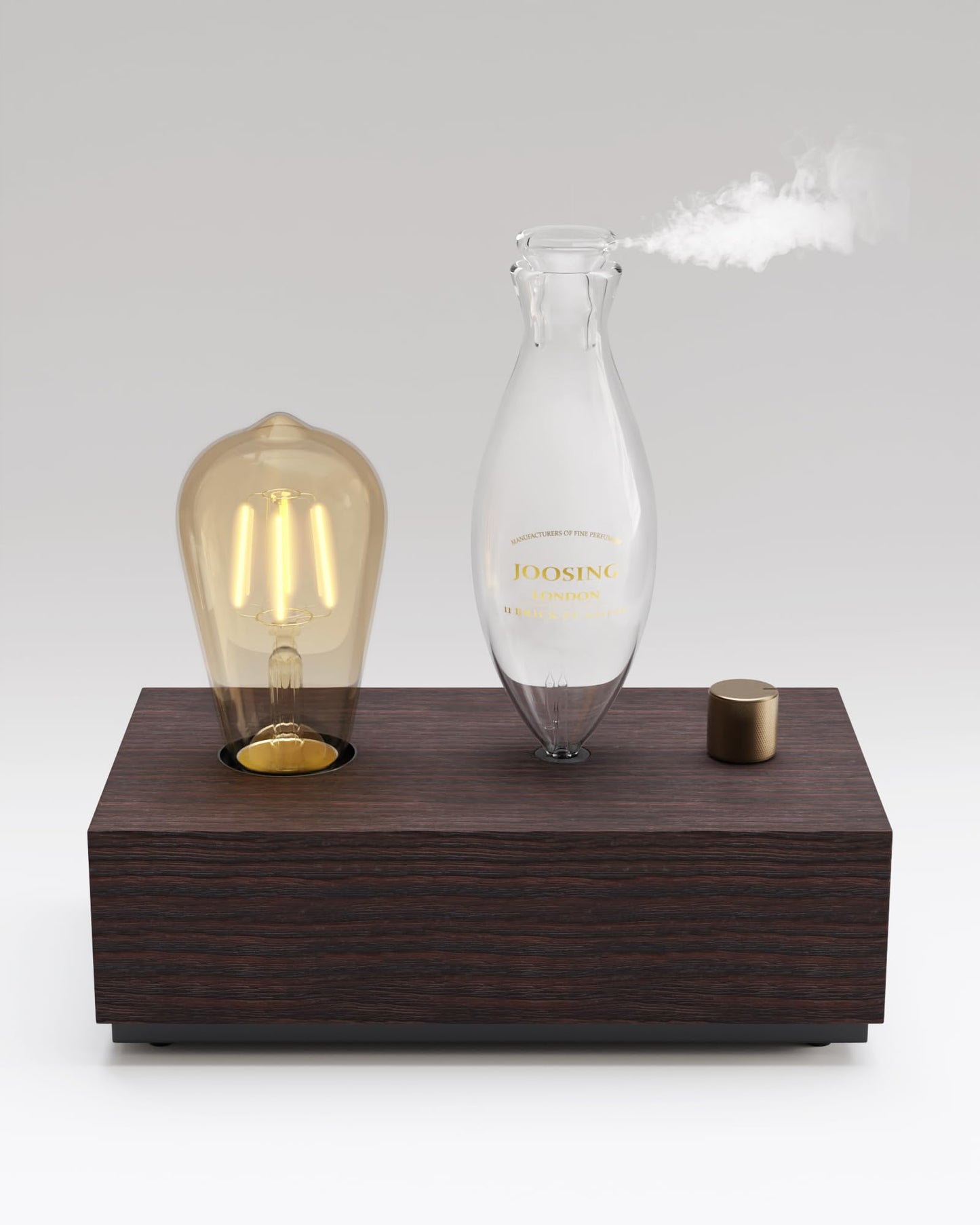 Glass Essential Oil Diffuser with Natural Wood Base | Waterless Aromatherapy Nebulizer