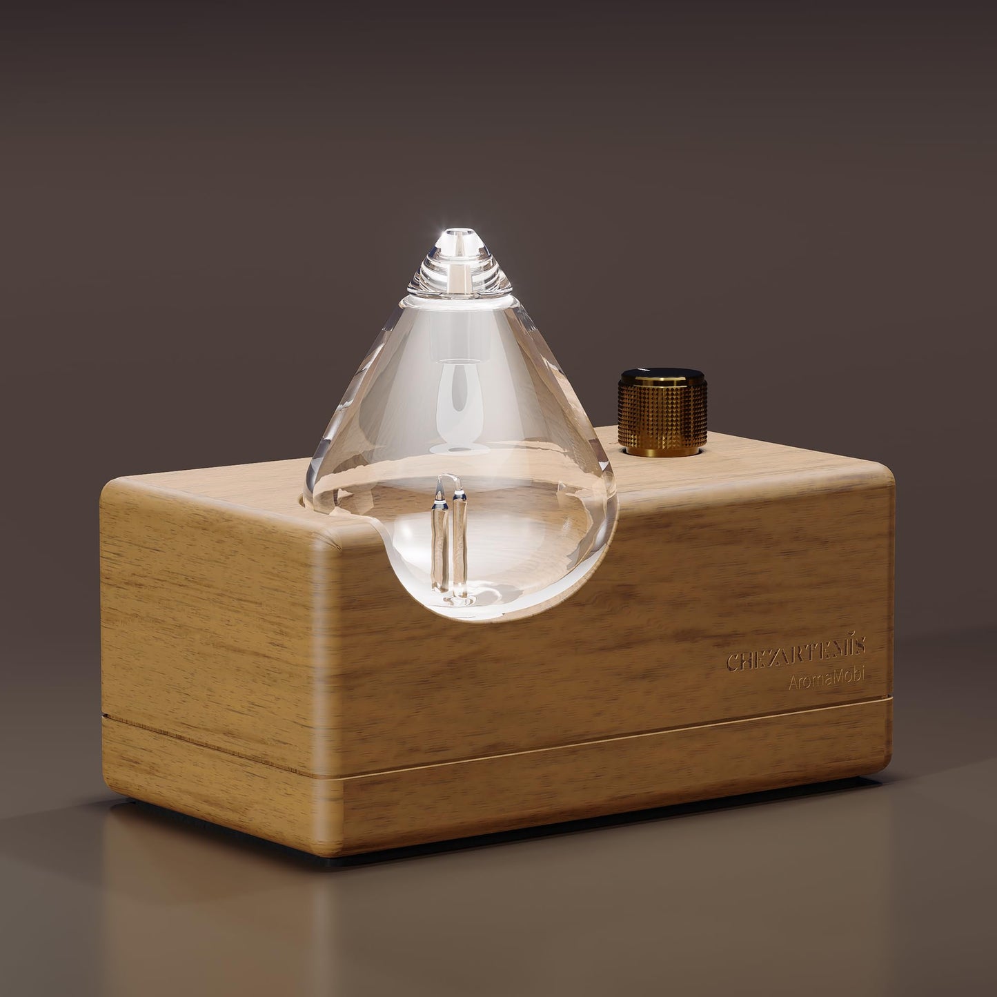 Glass Essential Oil Diffuser with Handmade Wood Base - Waterless, Portable & Rechargeable