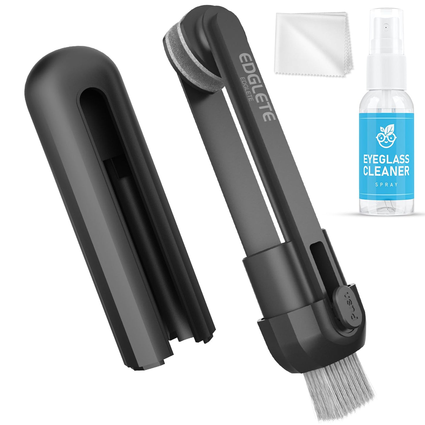 Glasses Cleaner Kit – Eyeglass Cleaning Spray & Microfiber Cloth (Black)