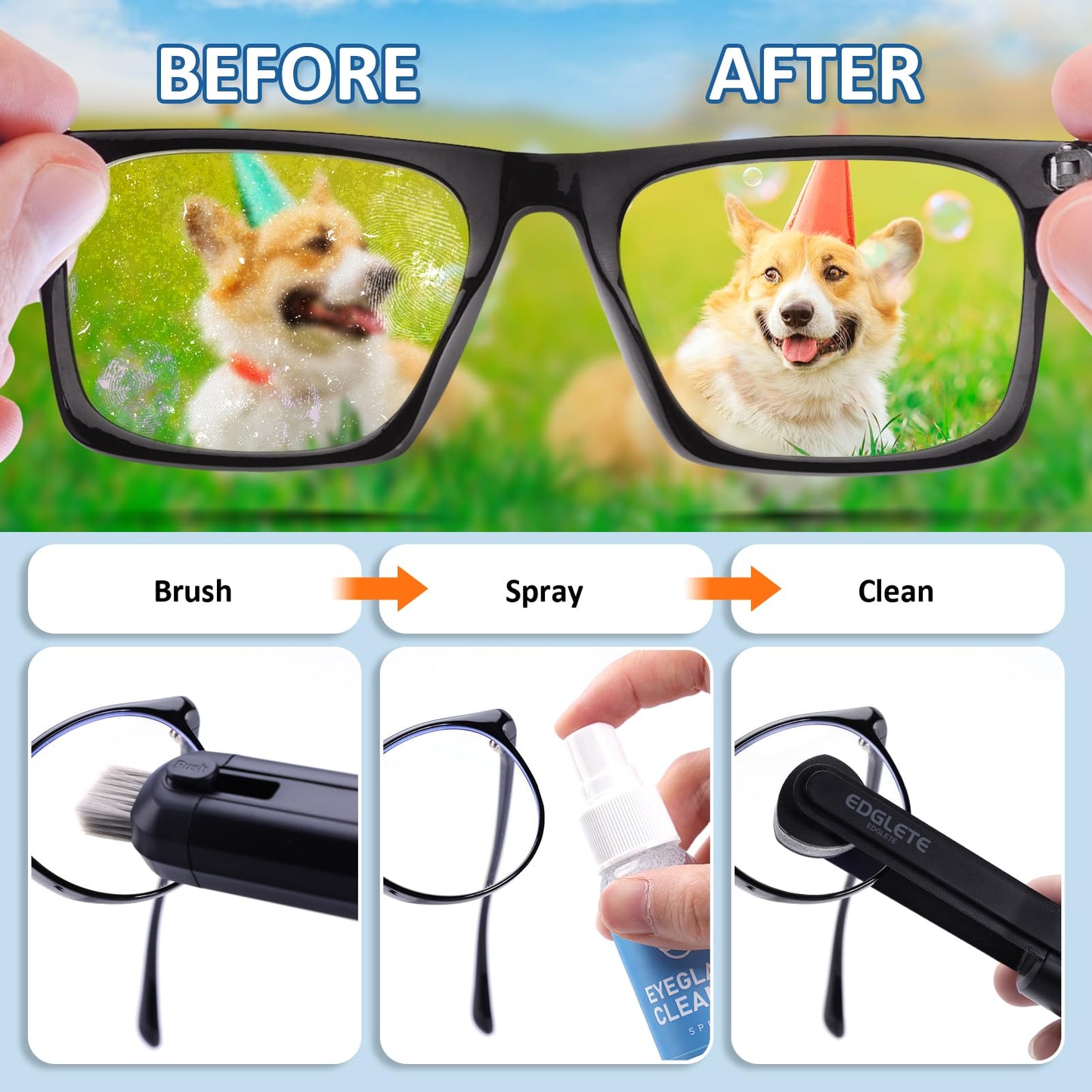 Glasses Cleaner Kit – Eyeglass Cleaning Spray & Microfiber Cloth (Black)