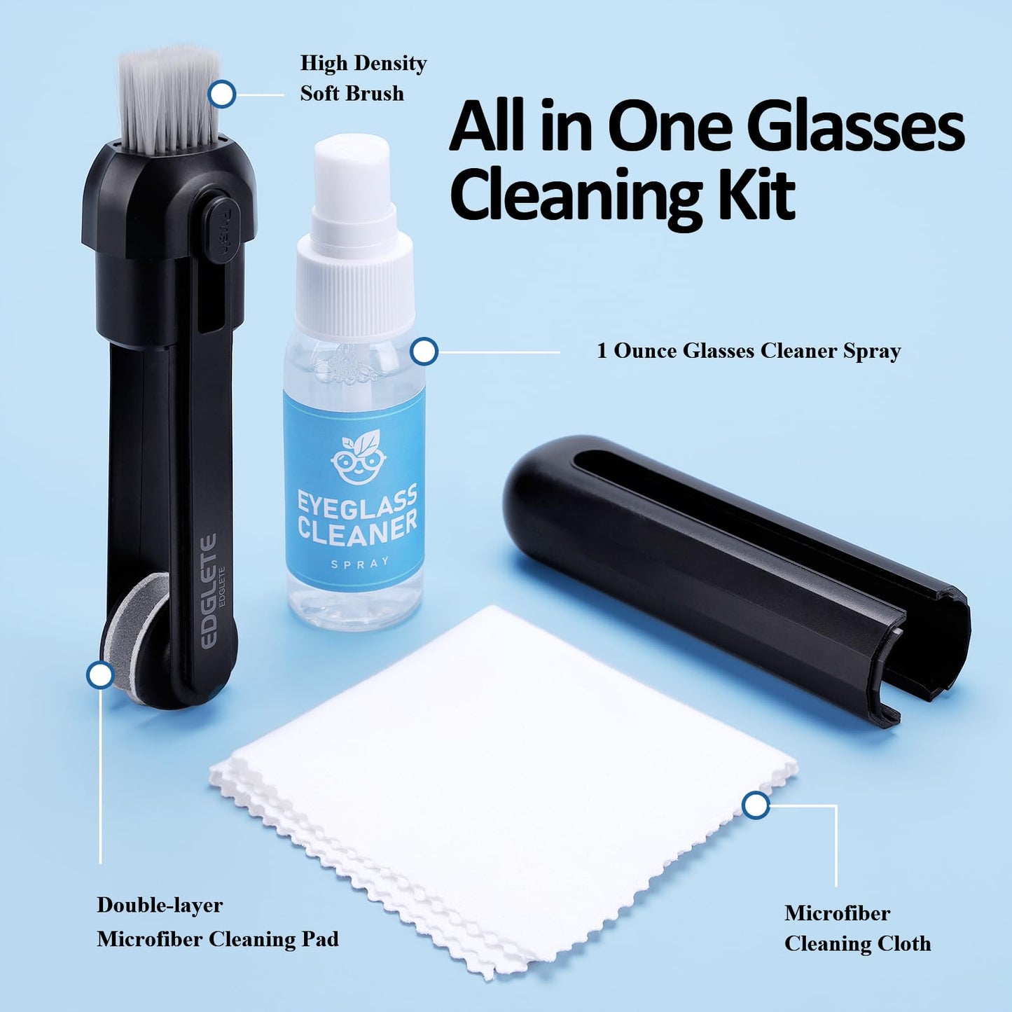 Glasses Cleaner Kit – Eyeglass Cleaning Spray & Microfiber Cloth (Black)