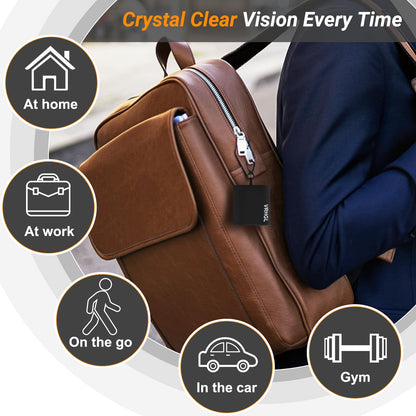 2-Sided Portable Glasses Cleaner Cloth Keychain | Reusable Microfiber Kit 6x6 in – Black