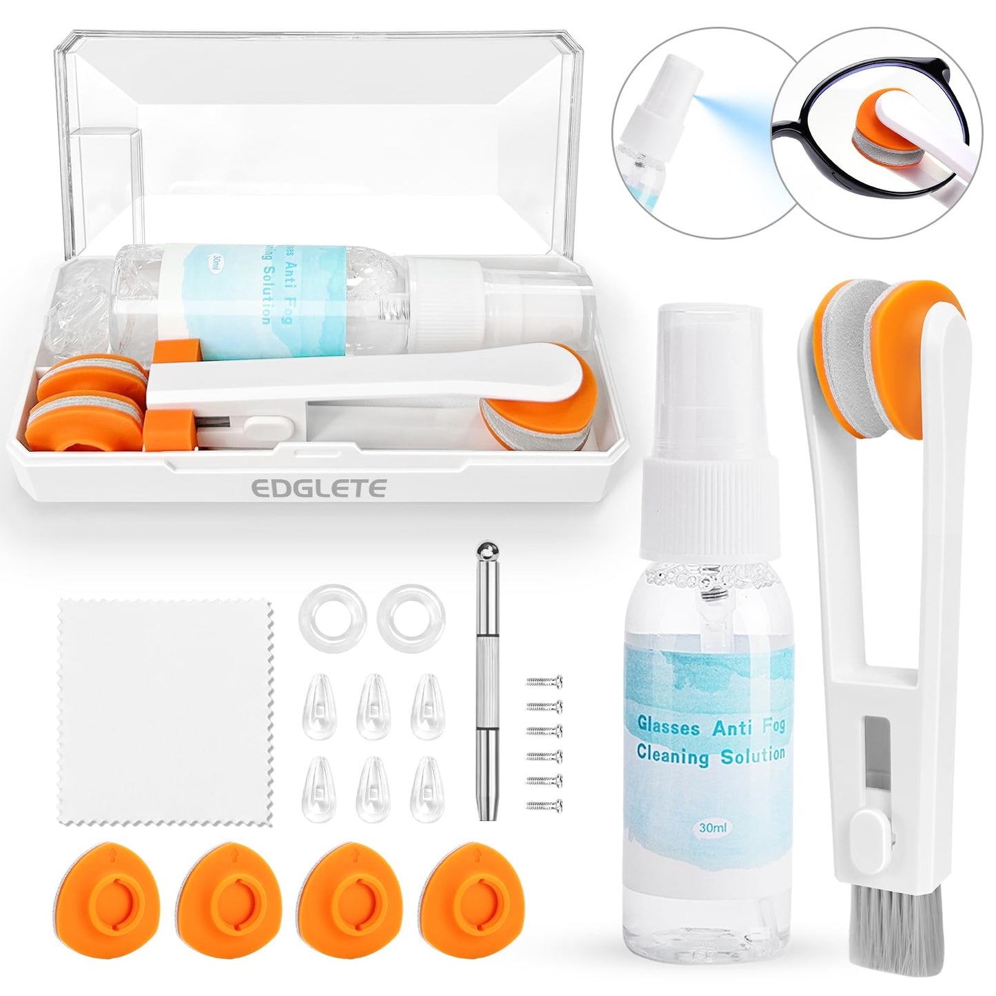 Glasses Cleaner Kit with Anti-Fog Spray, Microfiber Cloth & Repair Tools