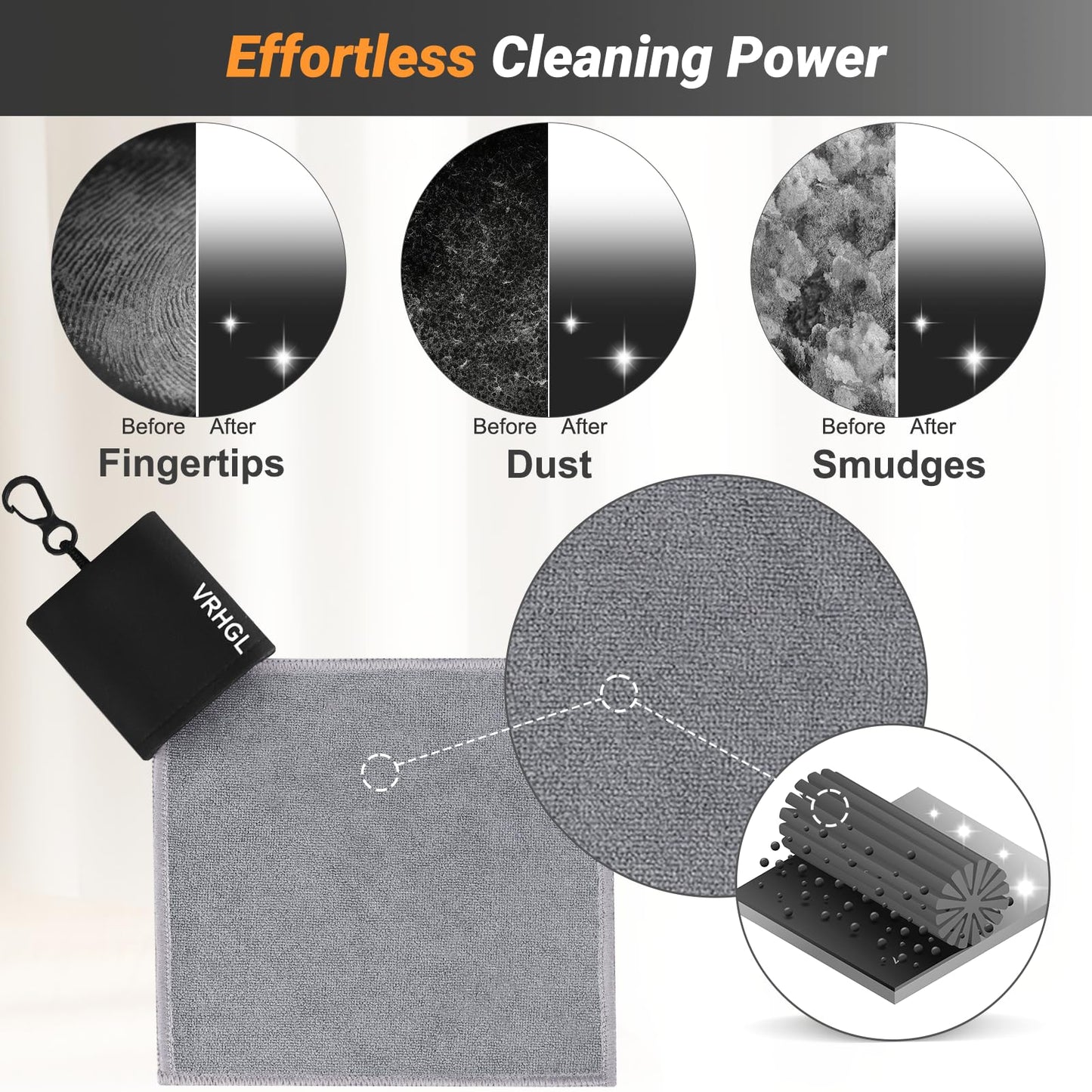 2 Sided Glasses Cleaner & Polishing Cloths – Portable Microfiber Cleaning Kit (Mixcolor, 4x6-Inch, Clip Pouch)