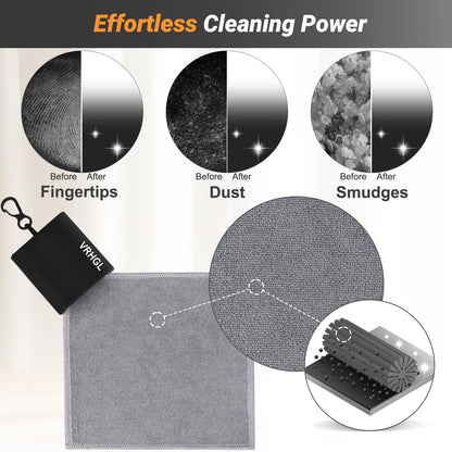 2 Sided Glasses Cleaner & Polishing Cloths – Portable Microfiber Cleaning Kit (Mixcolor, 4x6-Inch, Clip Pouch)