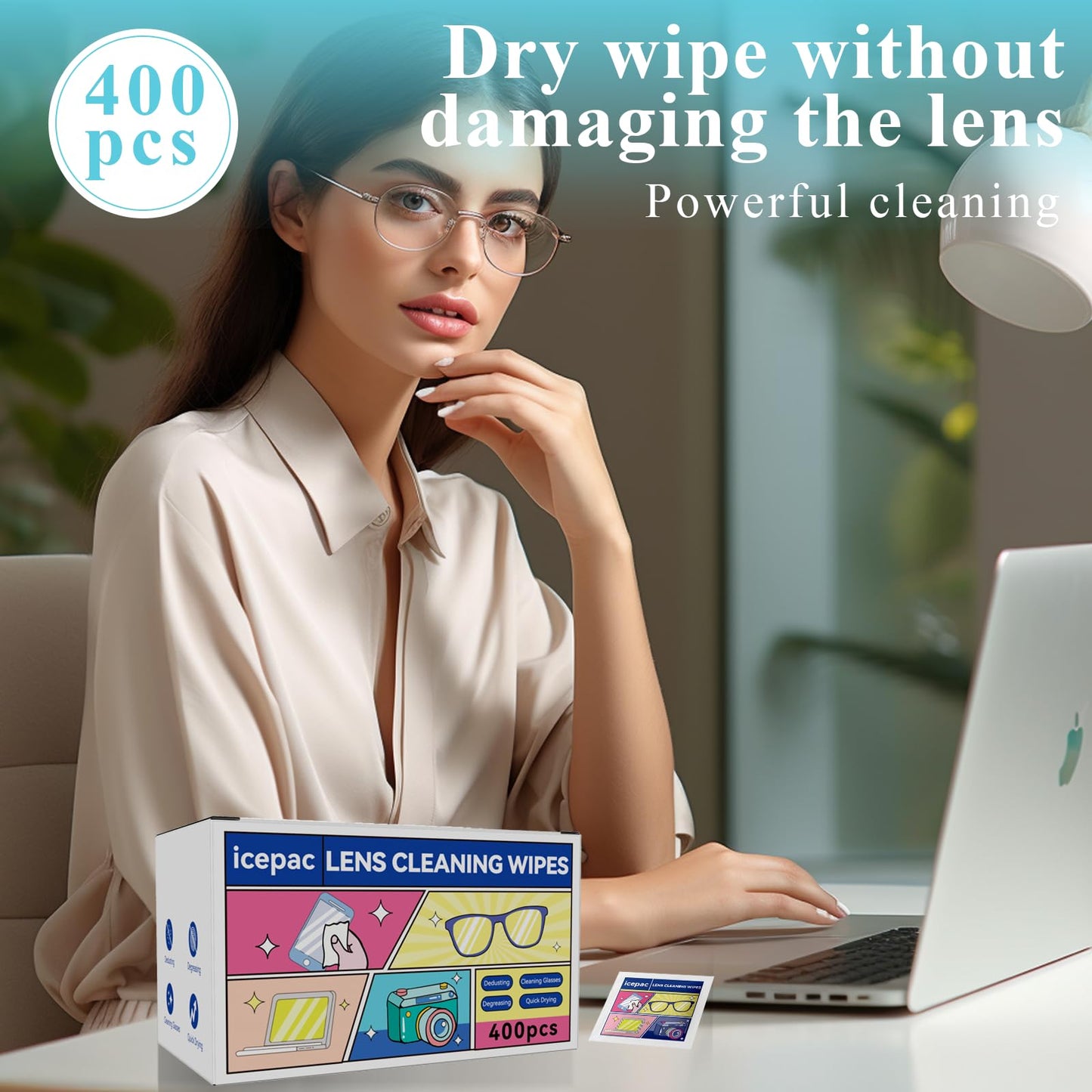 Glasses Wipes Lens Cleaner – 400 Pre-Moistened Wipes | Safe Cleaning for Glasses, Screens & Lenses