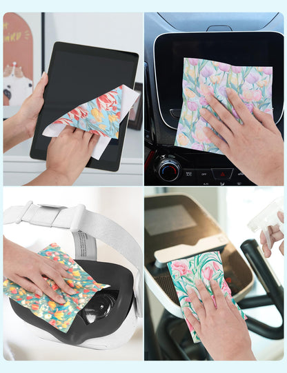 6PCS Thickened Glasses Cleaning Cloths – Tulips Design Microfiber Wipes