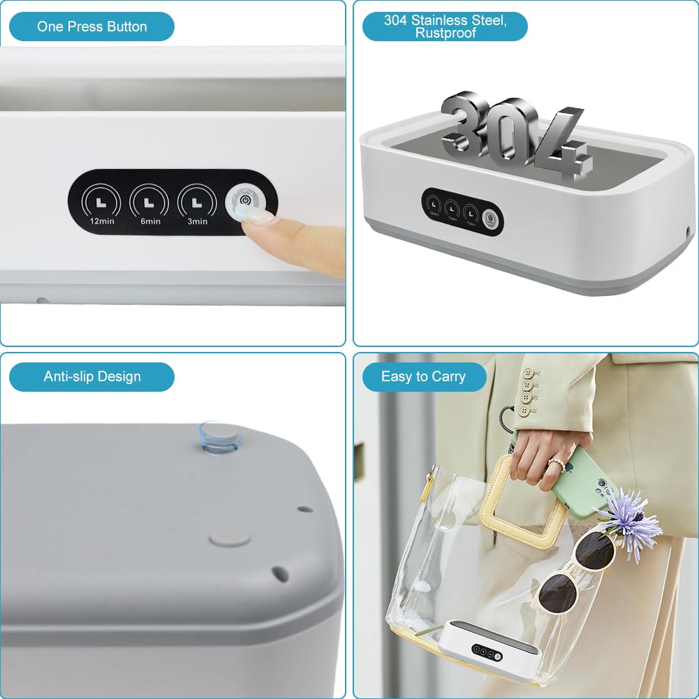 Ultrasonic Cleaner 50KHz, 650ml - Stainless Steel for Dentures, Glasses, Jewelry
