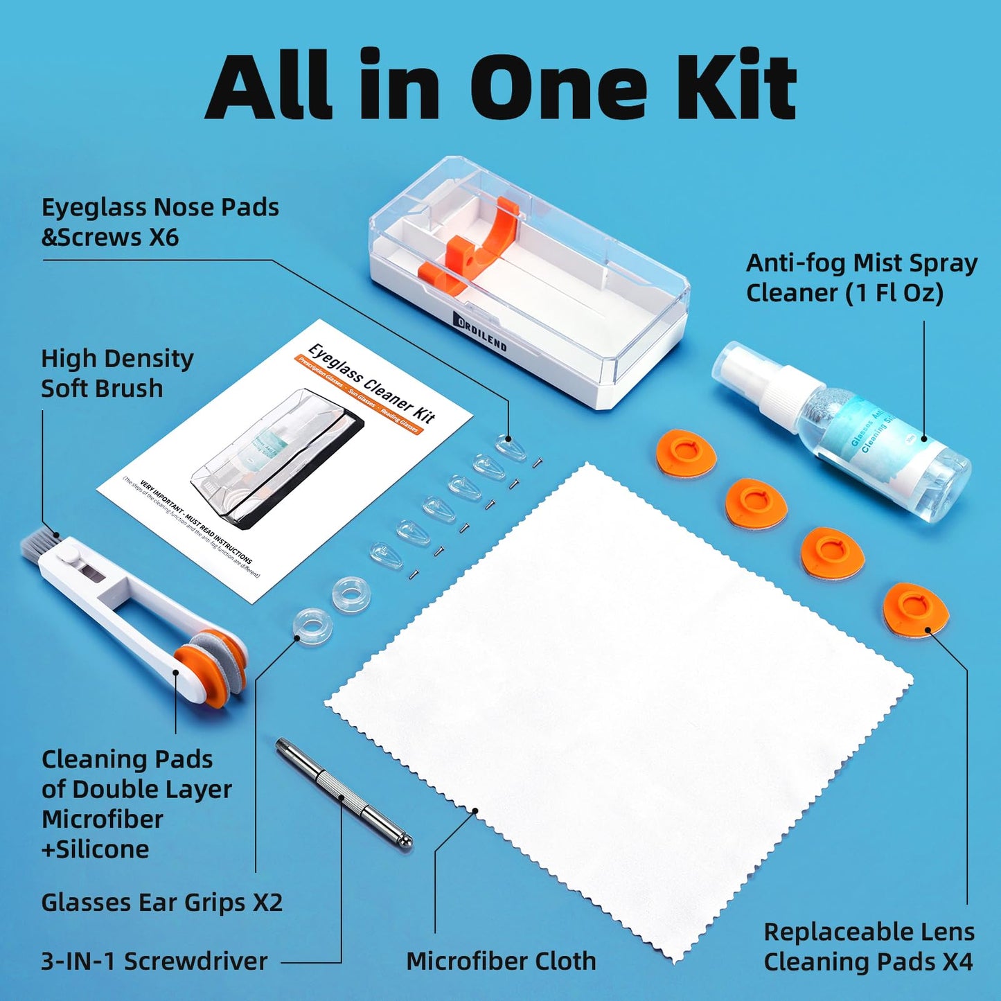 Glasses Cleaner Kit with Anti-Fog Spray, Microfiber Cloth & Repair Tools